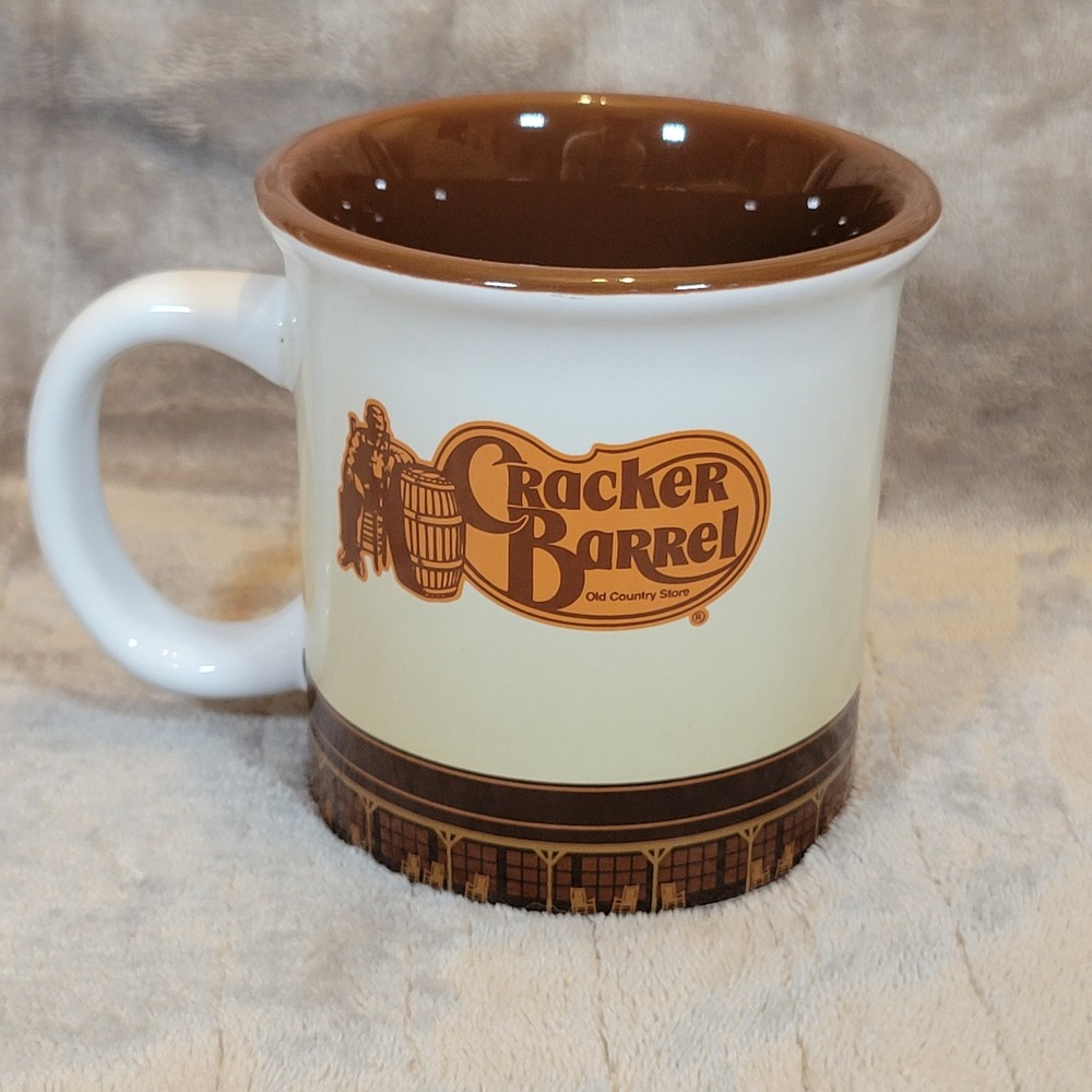 Cracker Barrel Large Coffee Mug White Brown Rocking Chair Old Man Logo Americana